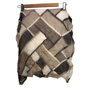 Vintage Silk white deep khaki color block 1970s neck scarf